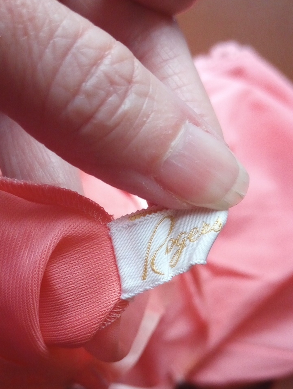 Rogers Peach Coral Nylon & Lace Vintage Slip w/ Adjustable Straps, Size 34 - Picture 4 of 6